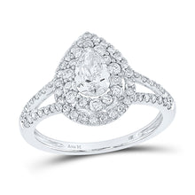  14k White Gold Pear Diamond Halo Bridal Wedding Engagement Ring 1-1/5 Cttw