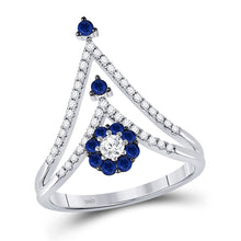  14k White Gold Womens Round Blue Sapphire Chevron Band Ring 5/8 Cttw
