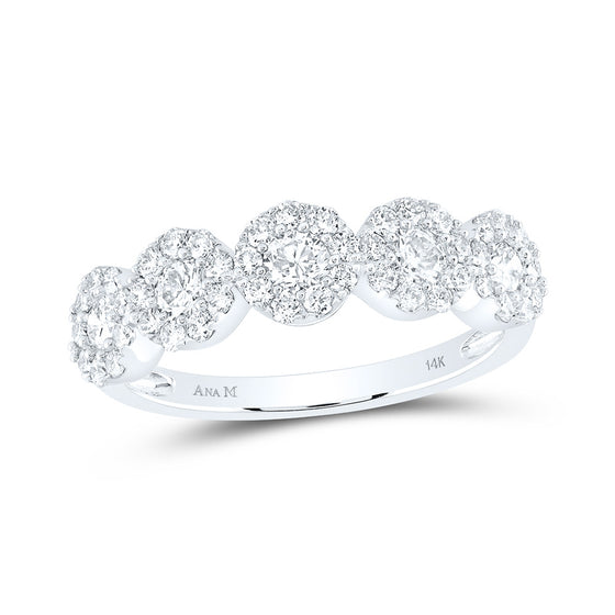 14k White Gold Womens Round Diamond Circle 5-stone Ring 1 Cttw