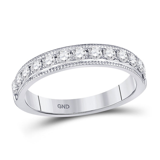 14k White Gold Womens Round Diamond Single Row Band Ring 1/2 Cttw