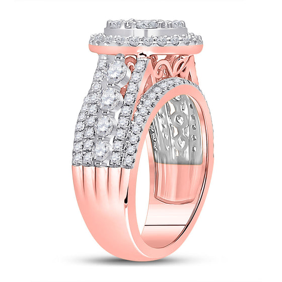 14k Rose Gold Round Diamond Cluster Bridal Wedding Engagement Ring 2 Cttw