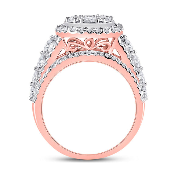 14k Rose Gold Round Diamond Cluster Bridal Wedding Engagement Ring 2 Cttw