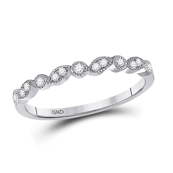 10k White Gold Womens Round Diamond Stackable Band Ring 1/10 Cttw