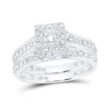  10k White Gold Princess Diamond Bridal Wedding Ring Band Set 7/8 Cttw