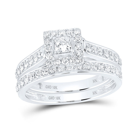 10k White Gold Princess Diamond Bridal Wedding Ring Band Set 7/8 Cttw