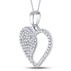 10k White Gold Womens Round Diamond Modern Heart Pendant 1/3 Cttw