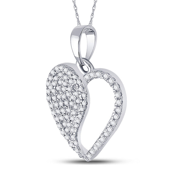 10k White Gold Womens Round Diamond Modern Heart Pendant 1/3 Cttw