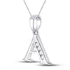 10k White Gold Womens Round Diamond A Initial Letter Pendant 1/20 Cttw
