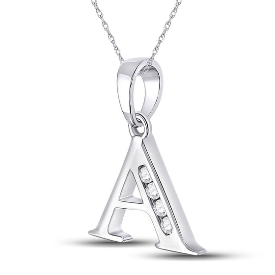 10k White Gold Womens Round Diamond A Initial Letter Pendant 1/20 Cttw