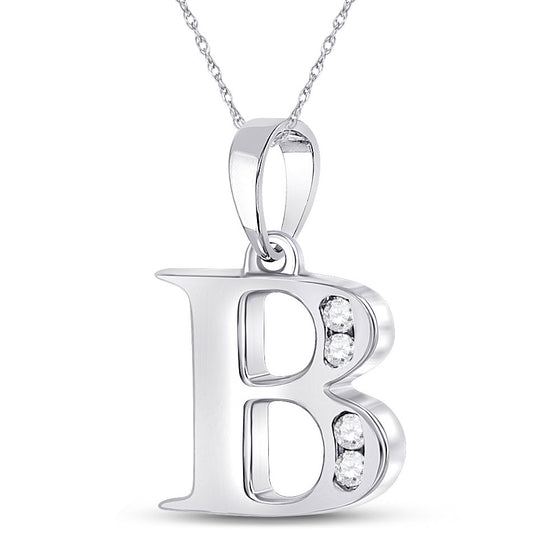 10k White Gold Womens Round Diamond B Letter Pendant 1/20 Cttw