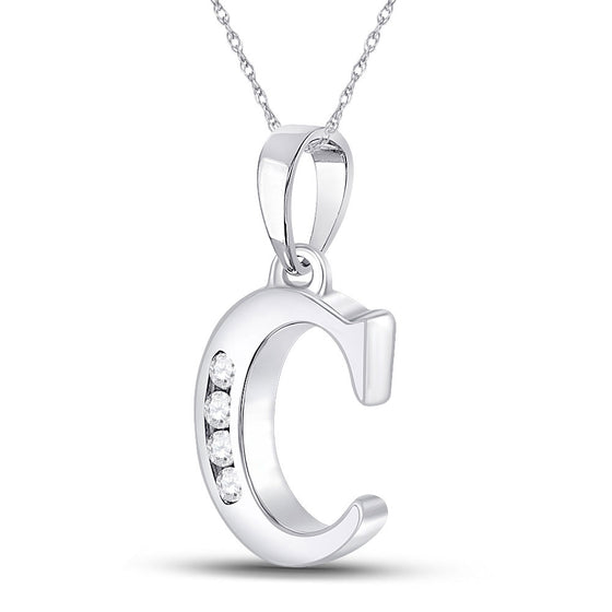 10k White Gold Womens Round Diamond C Letter Pendant 1/20 Cttw