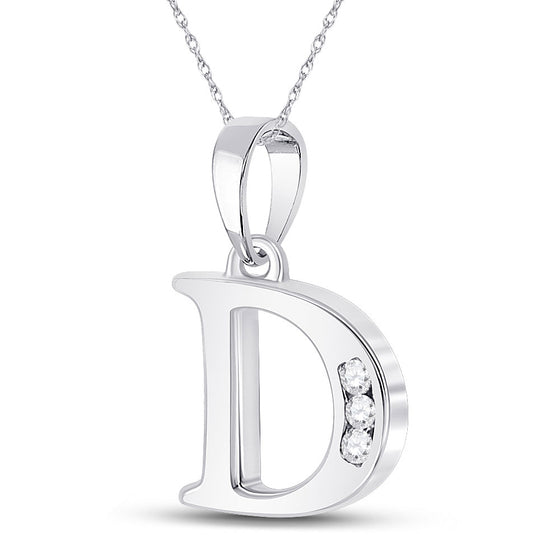 10k White Gold Womens Round Diamond D Initial Letter Pendant 1/20 Cttw