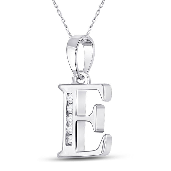 10k White Gold Womens Round Diamond E Initial Letter Pendant 1/20 Cttw
