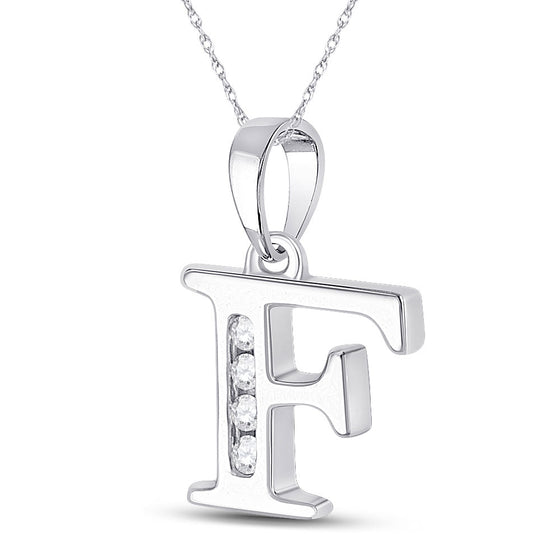 10k White Gold Womens Round Diamond F Initial Letter Pendant 1/20 Cttw