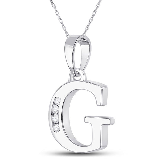 10k White Gold Womens Round Diamond G Initial Letter Pendant 1/20 Cttw
