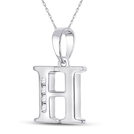 10k White Gold Womens Round Diamond H Initial Letter Pendant 1/20 Cttw