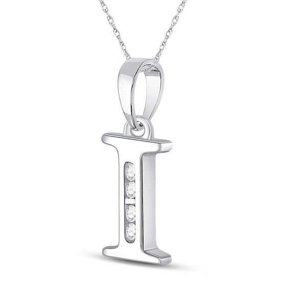 10k White Gold Womens Round Diamond I Initial Letter Pendant 1/20 Cttw