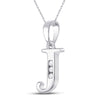10k White Gold Womens Round Diamond J Initial Letter Pendant 1/20 Cttw
