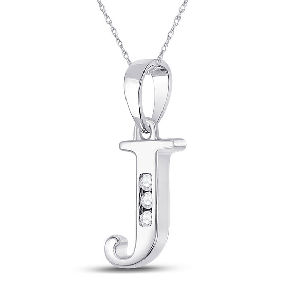 10k White Gold Womens Round Diamond J Initial Letter Pendant 1/20 Cttw