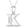 10k White Gold Womens Round Diamond K Initial Letter Pendant 1/20 Cttw