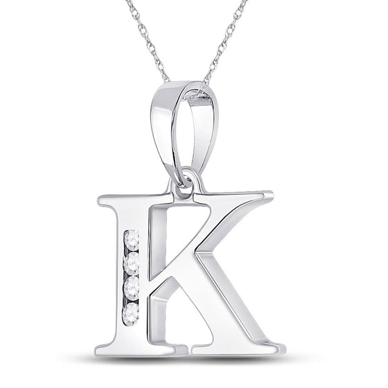10k White Gold Womens Round Diamond K Initial Letter Pendant 1/20 Cttw
