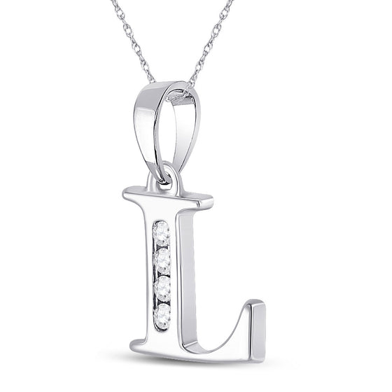 10k White Gold Womens Round Diamond L Initial Letter Pendant 1/20 Cttw
