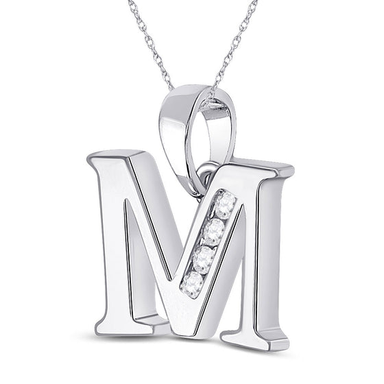 10k White Gold Womens Round Diamond M Initial Letter Pendant 1/20 Cttw