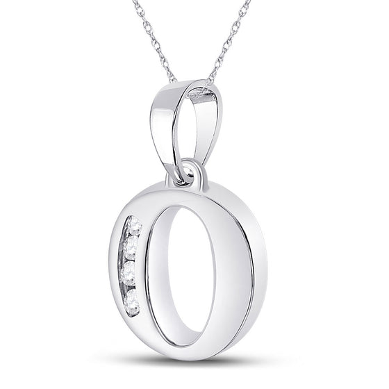 10k White Gold Womens Round Diamond O Initial Letter Pendant 1/20 Cttw