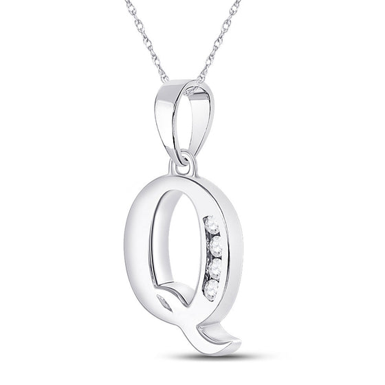 10k White Gold Womens Round Diamond Q Initial Letter Pendant 1/20 Cttw