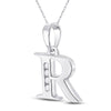 10k White Gold Womens Round Diamond R Initial Letter Pendant 1/20 Cttw