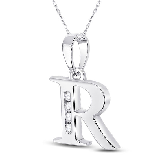 10k White Gold Womens Round Diamond R Initial Letter Pendant 1/20 Cttw