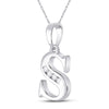 10k White Gold Womens Round Diamond S Initial Letter Pendant 1/20 Cttw