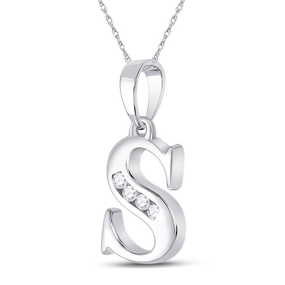 10k White Gold Womens Round Diamond S Initial Letter Pendant 1/20 Cttw