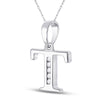 10k White Gold Womens Round Diamond T Initial Letter Pendant 1/20 Cttw
