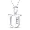 10k White Gold Womens Round Diamond U Initial Letter Pendant 1/20 Cttw