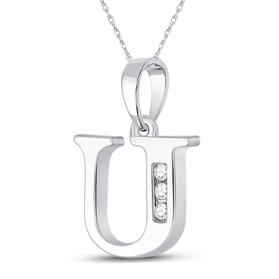10k White Gold Womens Round Diamond U Initial Letter Pendant 1/20 Cttw
