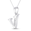 10k White Gold Womens Round Diamond V Initial Letter Pendant 1/20 Cttw
