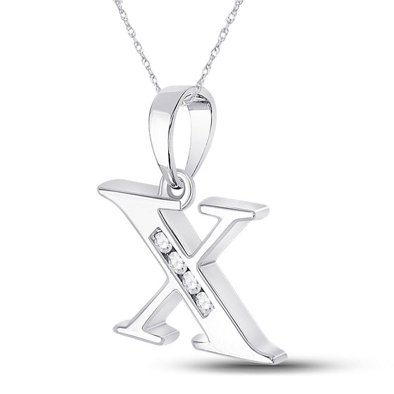 10k White Gold Womens Round Diamond X Initial Letter Pendant 1/20 Cttw