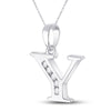 10k White Gold Womens Round Diamond Y Initial Letter Pendant 1/20 Cttw