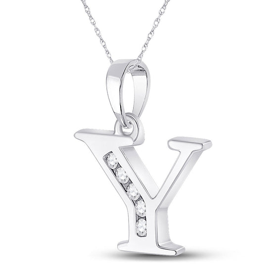 10k White Gold Womens Round Diamond Y Initial Letter Pendant 1/20 Cttw