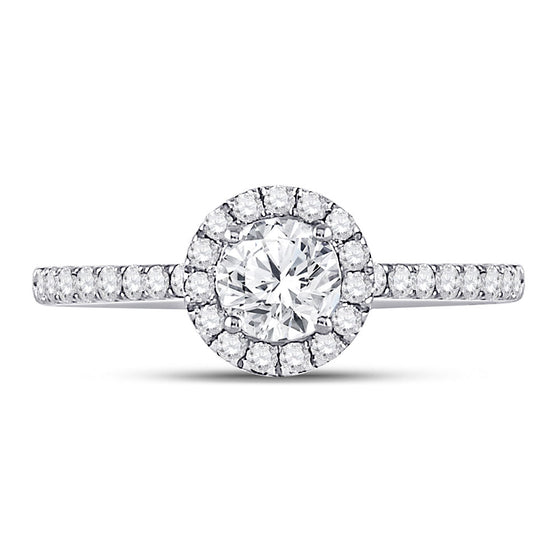 14k White Gold Round Diamond Halo Bridal Wedding Engagement Ring 3/4 Cttw