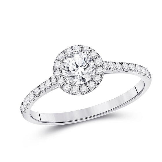 14k White Gold Round Diamond Halo Bridal Wedding Engagement Ring 3/4 Cttw