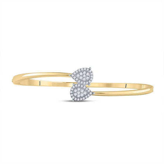 14k Yellow Gold Womens Round Diamond Bypass Cluster Pear Bracelet 1/2 Cttw