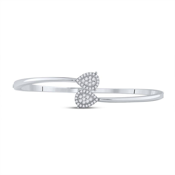 14k White Gold Womens Round Diamond Bypass Cluster Pear Bracelet 1/2 Cttw