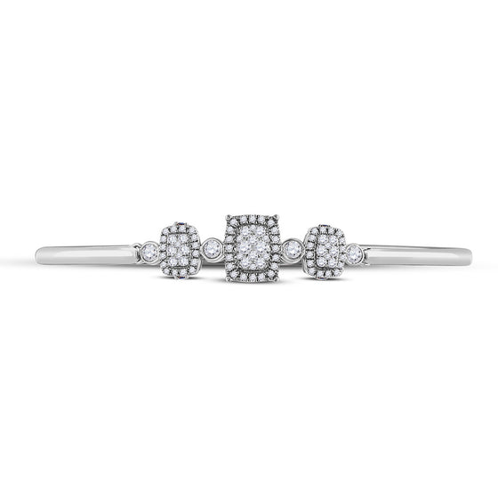 14k White Gold Womens Round Diamond Triple Cluster Bangle Bracelet 7/8 Cttw