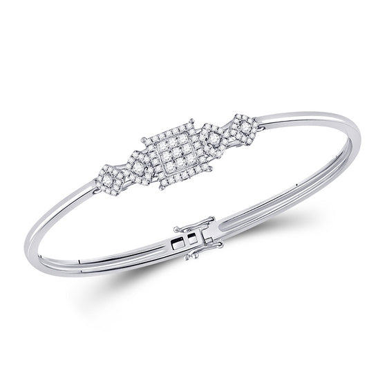 14k White Gold Womens Round Diamond Fashion Cluster 5-stone Bracelet 3/4 Cttw