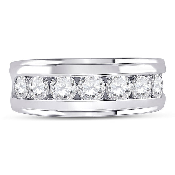 14k White Gold Mens Round Diamond Single Row Band Ring 2 Cttw