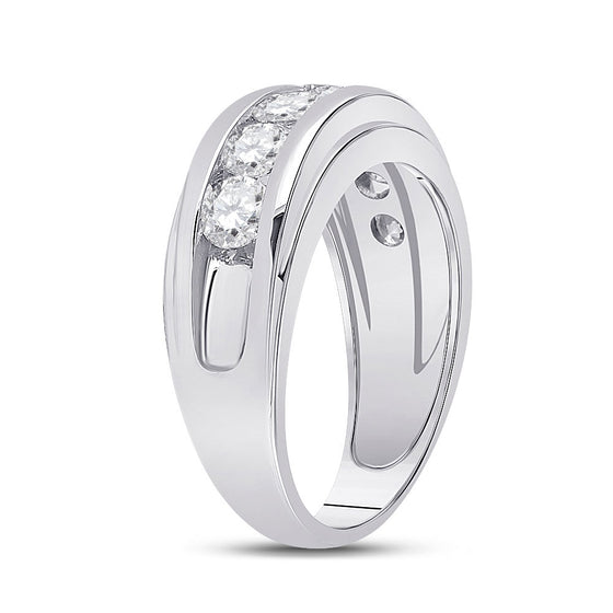 14k White Gold Mens Round Diamond Single Row Band Ring 2 Cttw