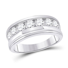  14k White Gold Mens Round Diamond Single Row Band Ring 2 Cttw