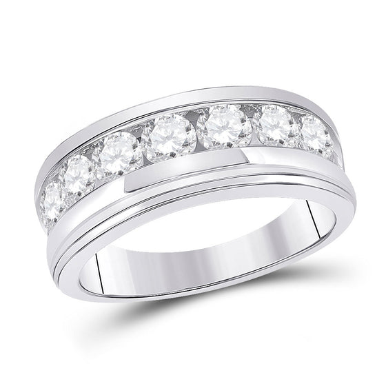 14k White Gold Mens Round Diamond Single Row Band Ring 2 Cttw